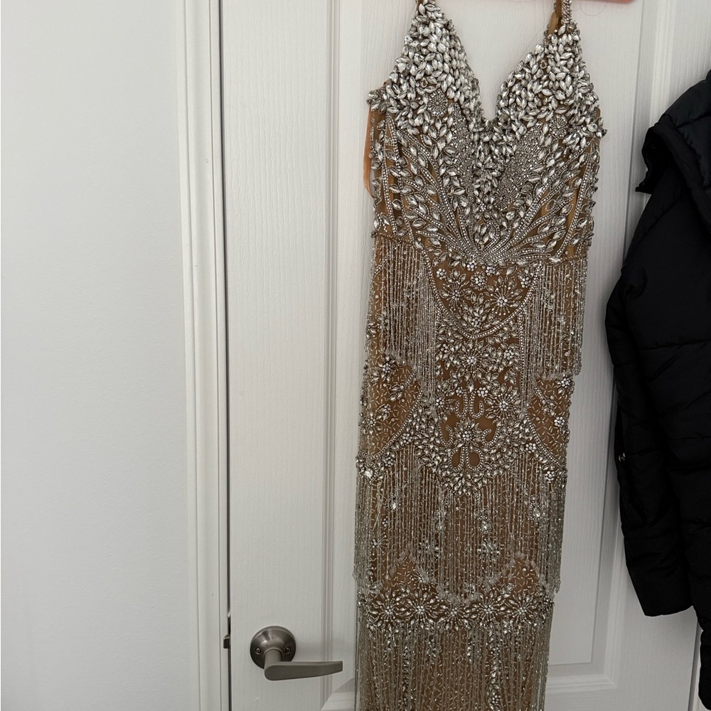 Elegant Silver and Gold Embellished Dress